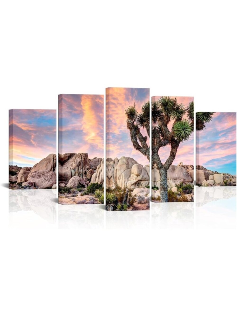 Stunning Joshua Tree Sunset Canvas Wall Art - 5 Panels Desert Decor for Home